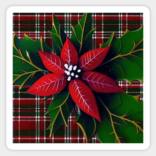 Poinsettia on Plaid Sticker by DANAROPER